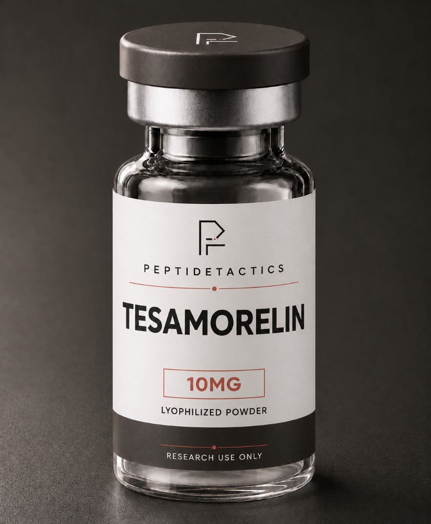 Peptide Tactics Tesamorelin 10 mg research material vial